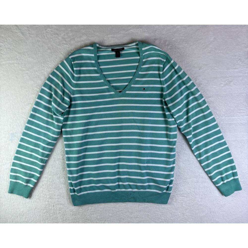 TOMMY HILFIGER Women's V-neck LONG Sleeve Striped Sweater SZ XL